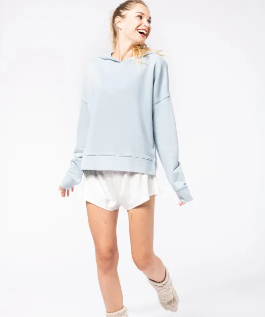 K494 - Bio lounge damessweater met capuchon Off White