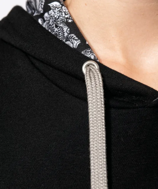 K4013 - Unisex sweater met capuchon met contrasterend motief Black / Mexican Skull