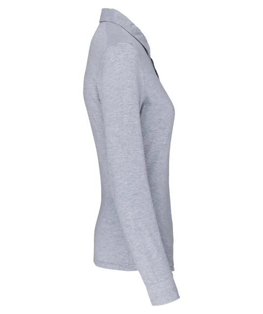 K265 - Damespolo lange mouwen van jersey Oxford Grey
