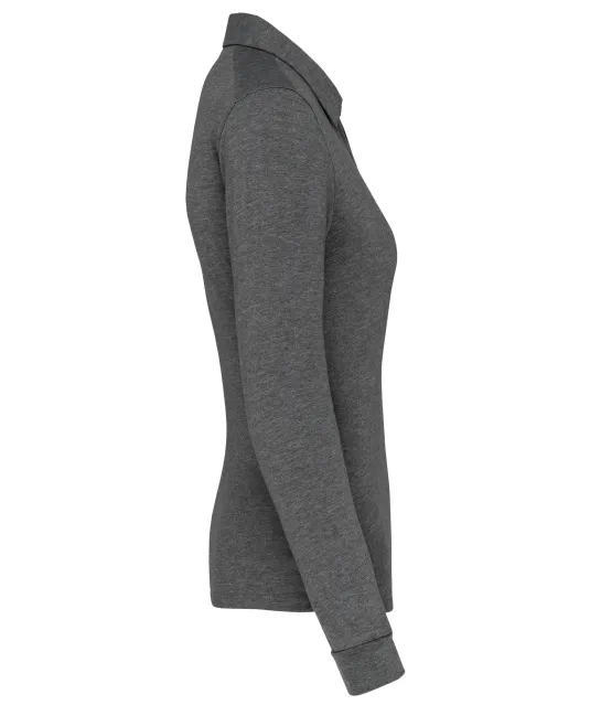 K265 - Damespolo lange mouwen van jersey Grey Heather