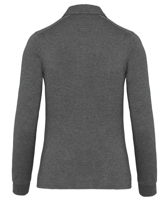 K265 - Damespolo lange mouwen van jersey Grey Heather