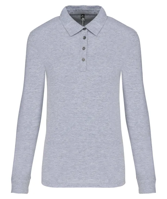 K265 - Damespolo lange mouwen van jersey Oxford Grey