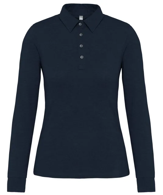 K265 - Damespolo lange mouwen van jersey Navy