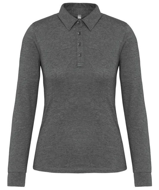 K265 - Damespolo lange mouwen van jersey Grey Heather