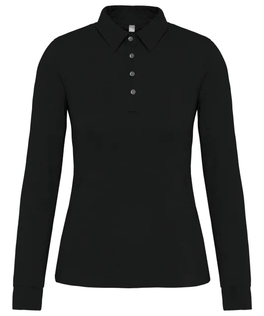 K265 - Damespolo lange mouwen van jersey Black