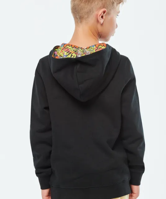 K4014 - Unisex kindersweater met contrasterende capuchon met motief Black / Skate Graffiti