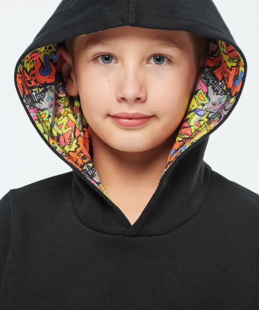 K4014 - Unisex kindersweater met contrasterende capuchon met motief Black / Skate Graffiti