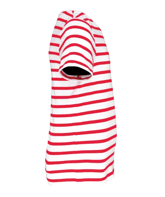 K379 - Gestreept T-shirt met zak en korte mouwen kids White / Red Stripe