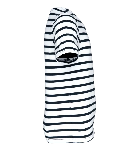 K379 - Gestreept T-shirt met zak en korte mouwen kids White / Navy Stripes