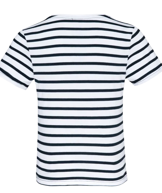 K379 - Gestreept T-shirt met zak en korte mouwen kids White / Navy Stripes