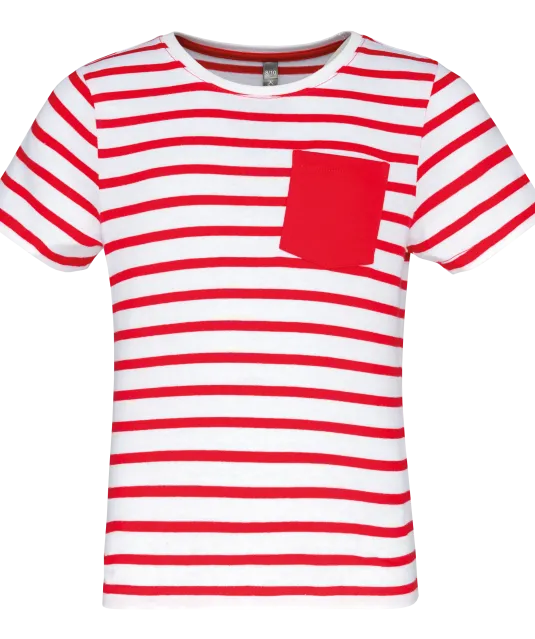 K379 - Gestreept T-shirt met zak en korte mouwen kids White / Red Stripe