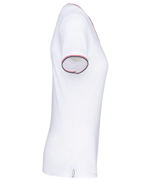 K394 - Dames-t-shirt piqué V-hals White / Navy / Red
