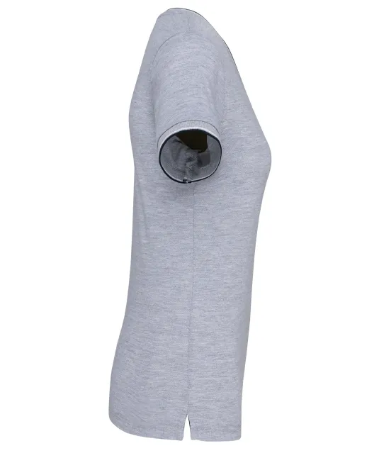 K394 - Dames-t-shirt piqué V-hals Oxford Grey / Navy / White