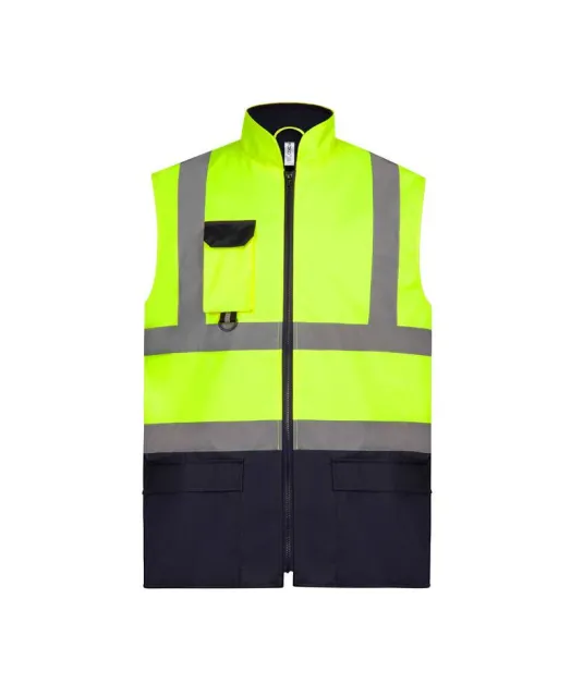 YHV005 - Gewatteerde veiligheidsbodywarmer Hi Vis Yellow / Navy