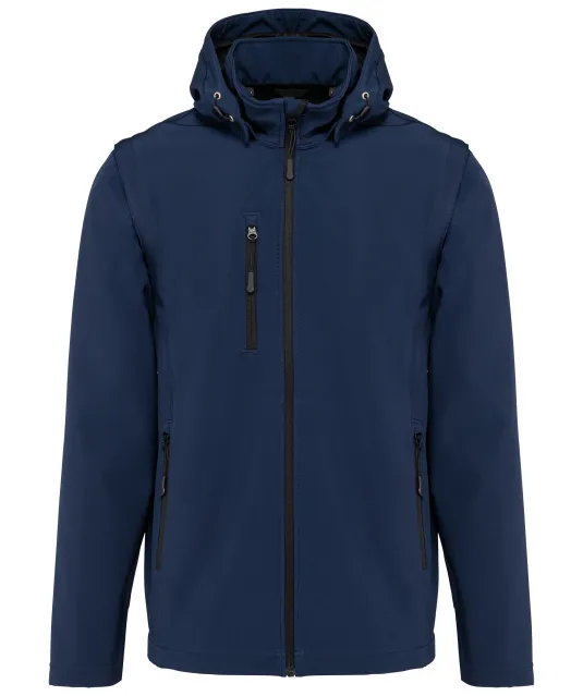 K422 - 3-laagse uniseks softshelljas met afneembare capuchon en mouwen Navy