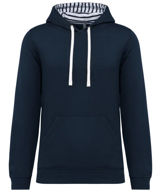 K4013 - Unisex sweater met capuchon met contrasterend motief Navy / Mariniere