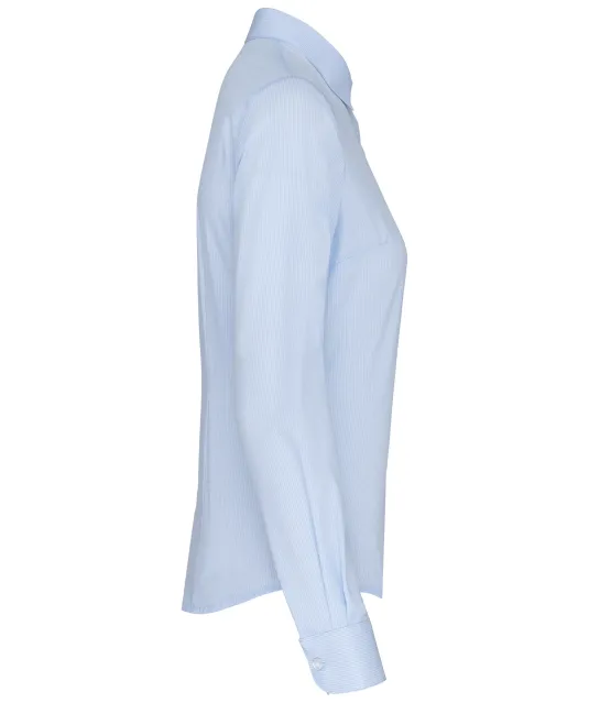 K510 - Damesblouse in popeline met lange mouwen Striped Pale Blue / White