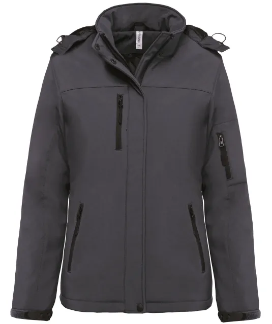 K651 - Gewatteerde softshell damesparka met capuchon Titanium