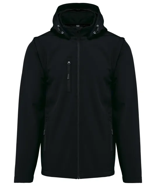 K422 - 3-laagse uniseks softshelljas met afneembare capuchon en mouwen Black