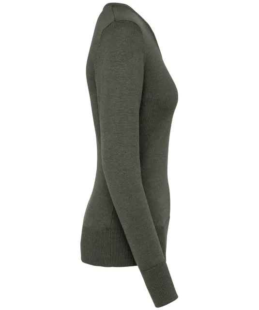 K966 - Dames pullover met v-hals Green Marble Heather