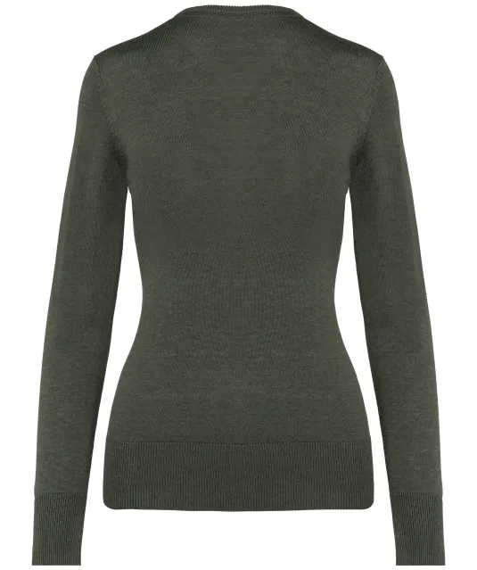 K966 - Dames pullover met v-hals Green Marble Heather