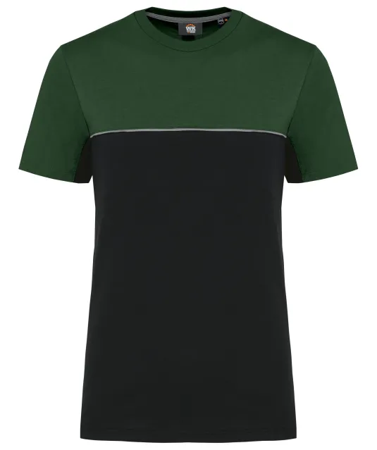WK304 - Ecologisch tweekleurig uniseks T-shirt met korte mouwen Black / Forest Green