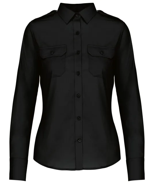 K506 - Damespilootoverhemd lange mouwen Black