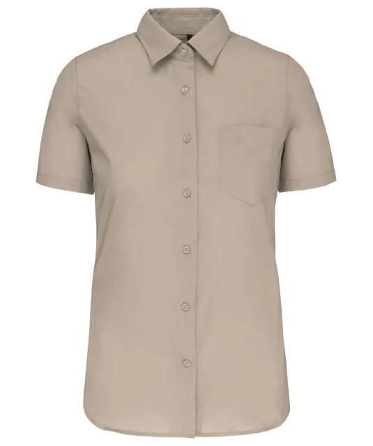 K548 - Overhemd in onderhoudsvriendelijk polykatoen-popeline korte mouwen dames Beige