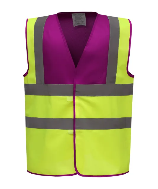 YHVW100 - Veiligheidshesje met 2 Banden & Bretels Raspberry / Hi Vis Yellow