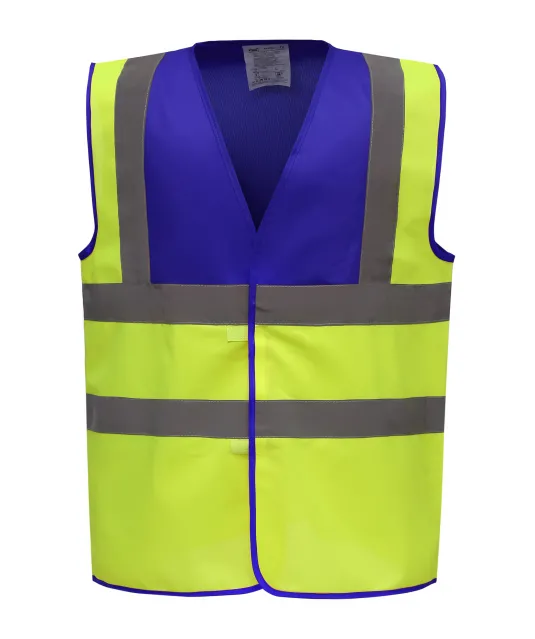 YHVW100 - Veiligheidshesje met 2 Banden & Bretels Royal Blue / Hi Vis Yellow