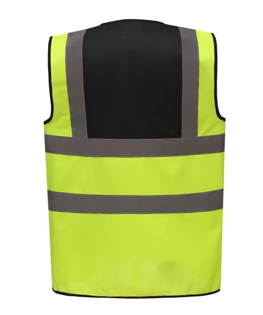 YHVW100 - Veiligheidshesje met 2 Banden & Bretels Black / Hi Vis Yellow