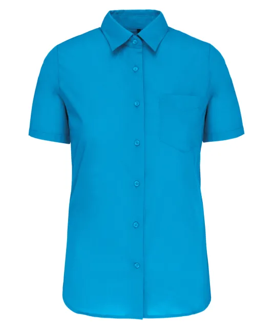 K548 - Overhemd in onderhoudsvriendelijk polykatoen-popeline korte mouwen dames Bright Turquoise