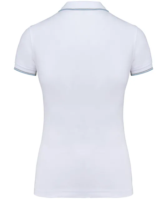 K251 - Damespolo korte mouwen White / Sky Blue / Light Grey