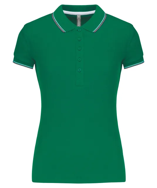 K251 - Damespolo korte mouwen Kelly green/Light grey/White