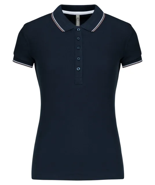 K251 - Damespolo korte mouwen Navy / Light Grey / White