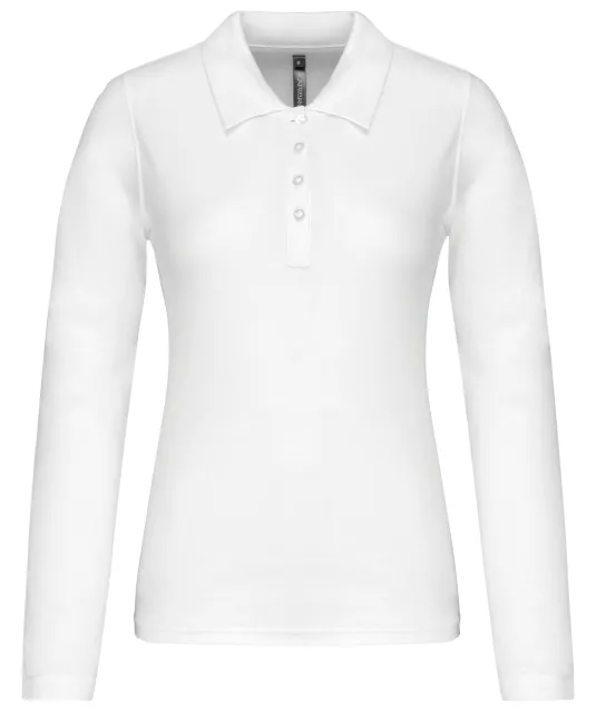 K257 - Piqué-damespolo lange mouwen White