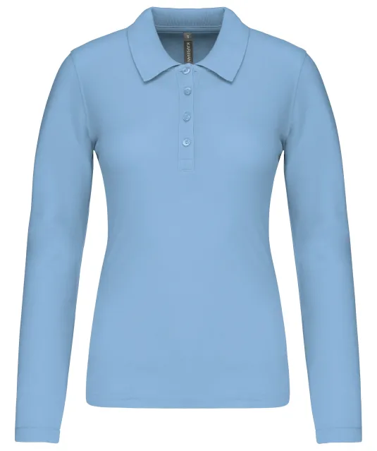 K257 - Piqué-damespolo lange mouwen Sky Blue