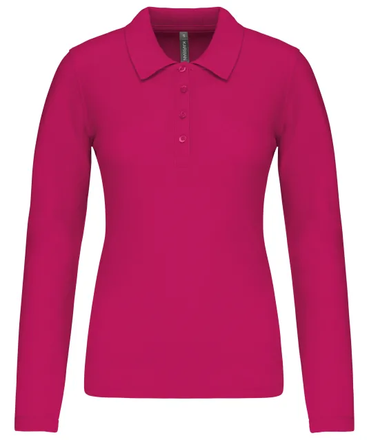 K257 - Piqué-damespolo lange mouwen Fuchsia
