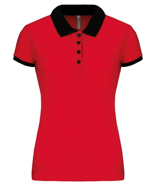K259 - Piqué-damespolo tweekleurig Red / Black