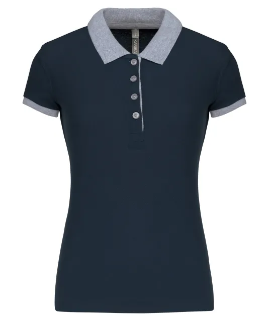K259 - Piqué-damespolo tweekleurig Navy / Oxford Grey