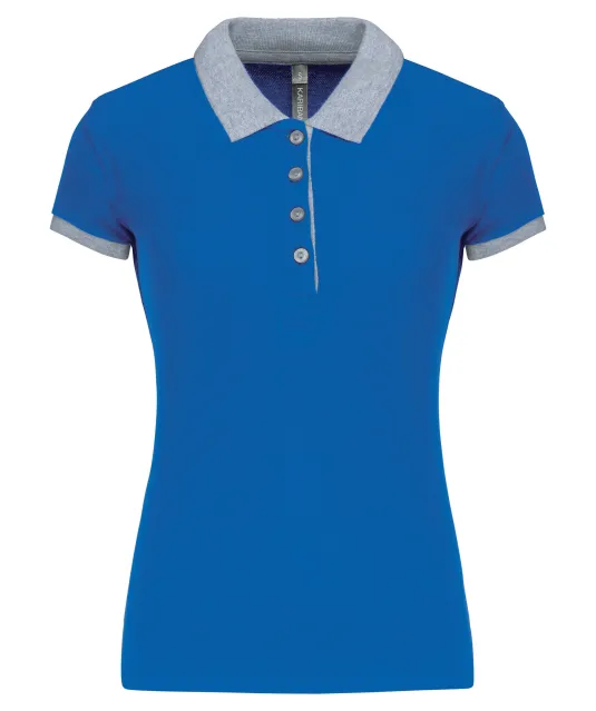 K259 - Piqué-damespolo tweekleurig Light Royal Blue / Oxford Grey