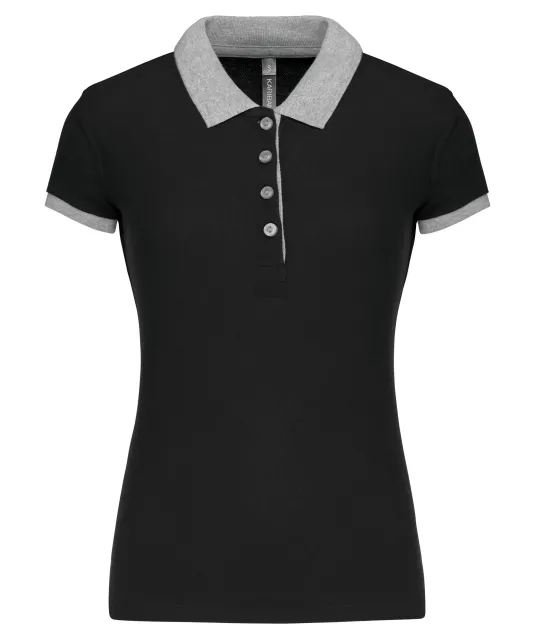 K259 - Piqué-damespolo tweekleurig Black / Oxford Grey