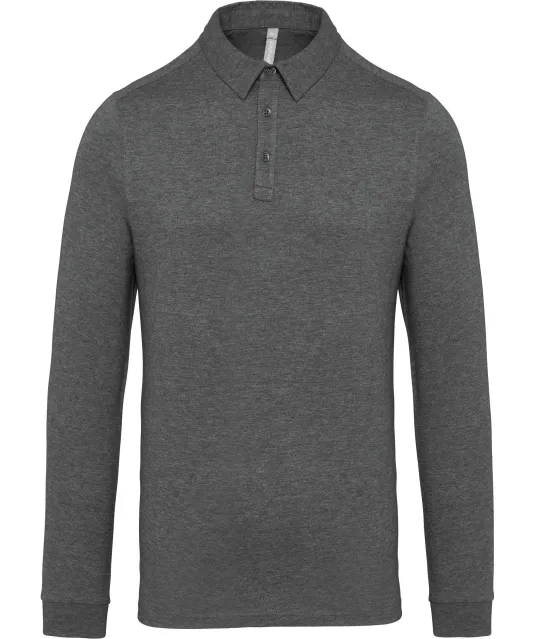 K264 - Herenpolo lange mouwen van jersey Grey Heather