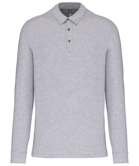 K264 - Herenpolo lange mouwen van jersey Oxford Grey