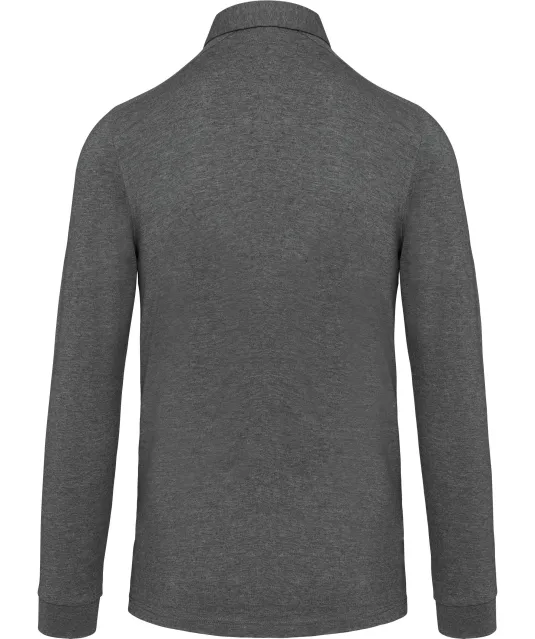 K264 - Herenpolo lange mouwen van jersey Grey Heather