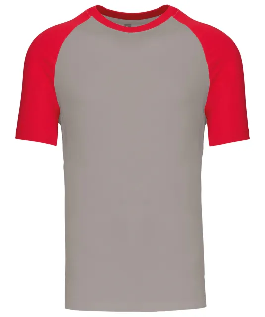 K330 - Baseball - Tweekleurig t-shirt Light Grey / Red