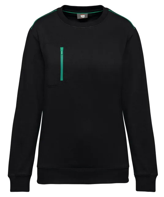 WK403 - Day To Day unisex sweater met zip contrasterende zak Black / Kelly Green