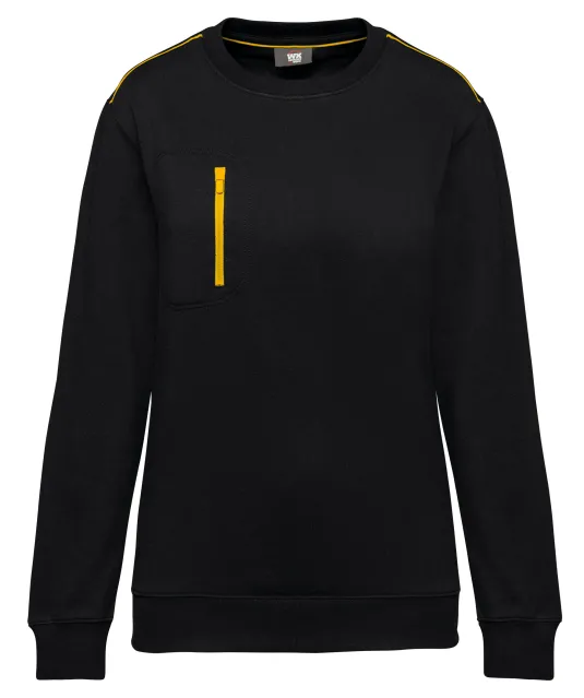 WK403 - Day To Day unisex sweater met zip contrasterende zak Black / Yellow