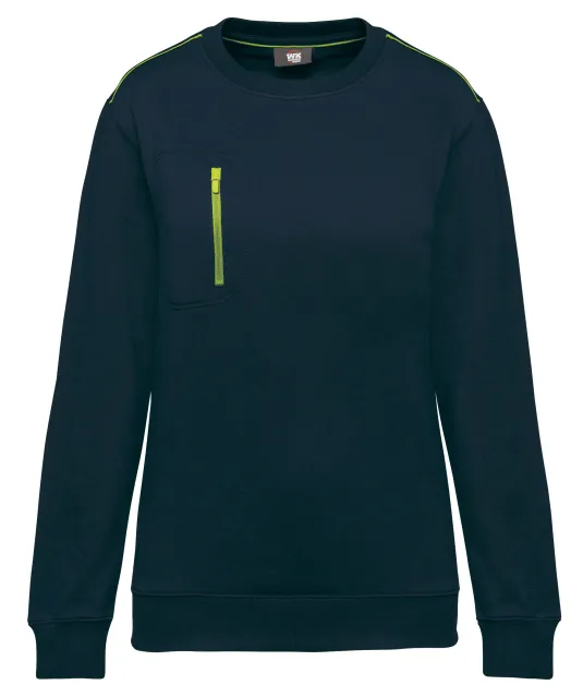 WK403 - Day To Day unisex sweater met zip contrasterende zak Navy / Fluorescent Yellow
