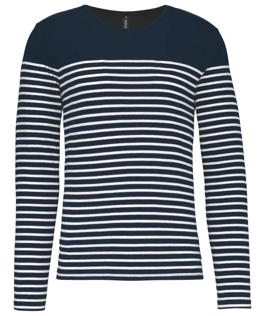 K366 - Gestreept heren-t-shirt lange mouwen Navy / White Stripes